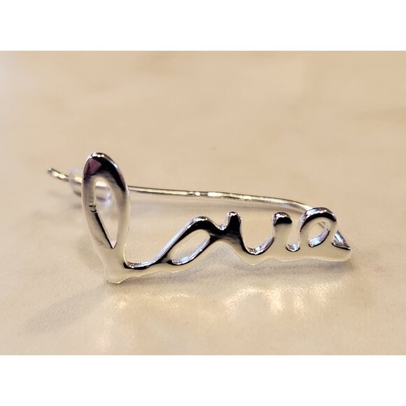 Sterling Silver "Love" Text Drop Earrings With Secure Backing - Picture 4 of 6